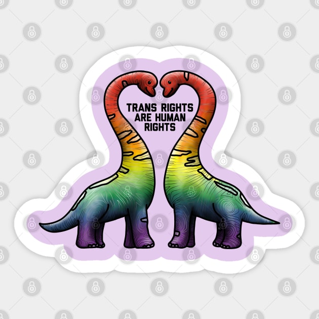 Trans Rights Are Human Rights Brachiosaur Rainbow Sticker by Art by Veya